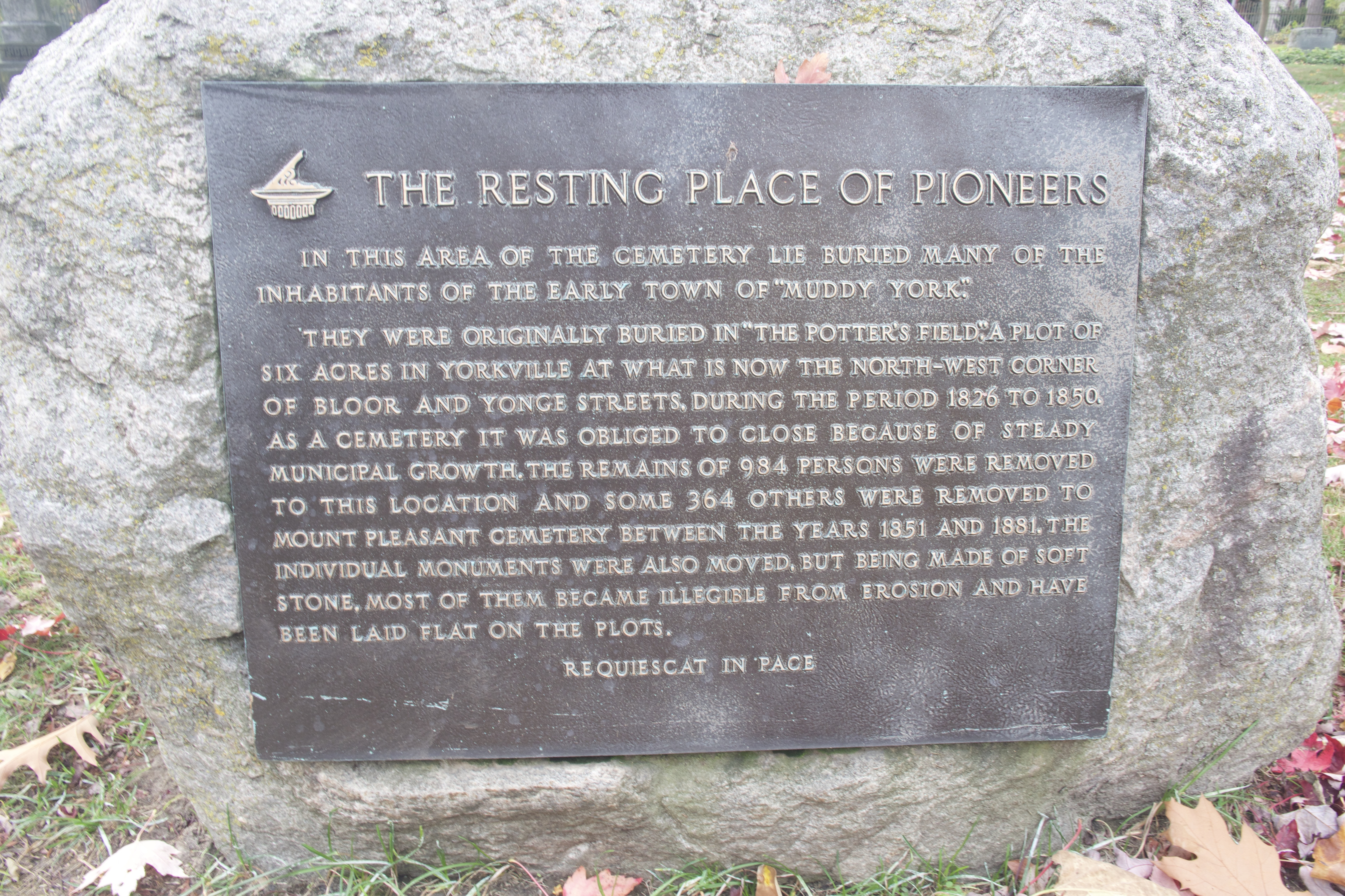 "Resting Place of Pioneers" Plaque